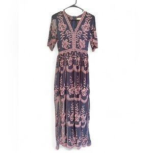 Altar'd State Catania Lace Mesh Embroidered Bohemian Maxi Dress Women's Size S